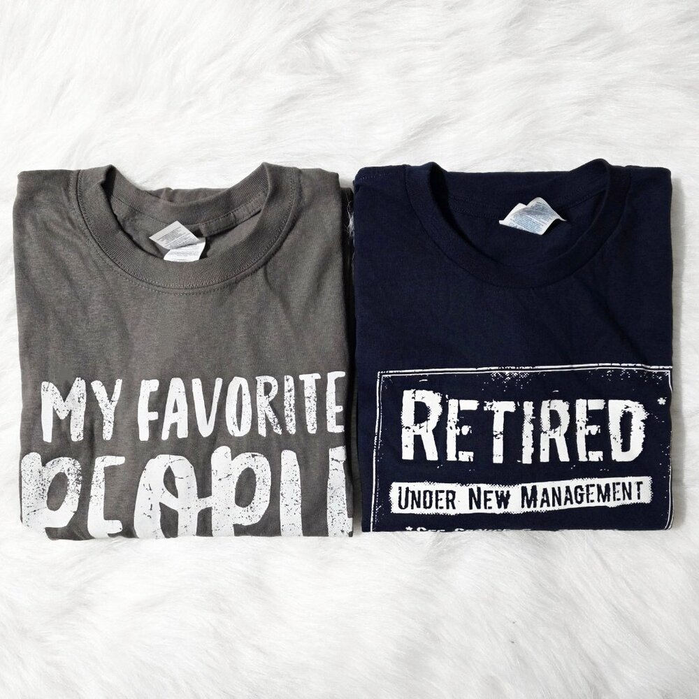Lot 2 New Funny Retirement T-Shirts Men XL & 2XL Blue Gray 100% Cotton Dad Gift